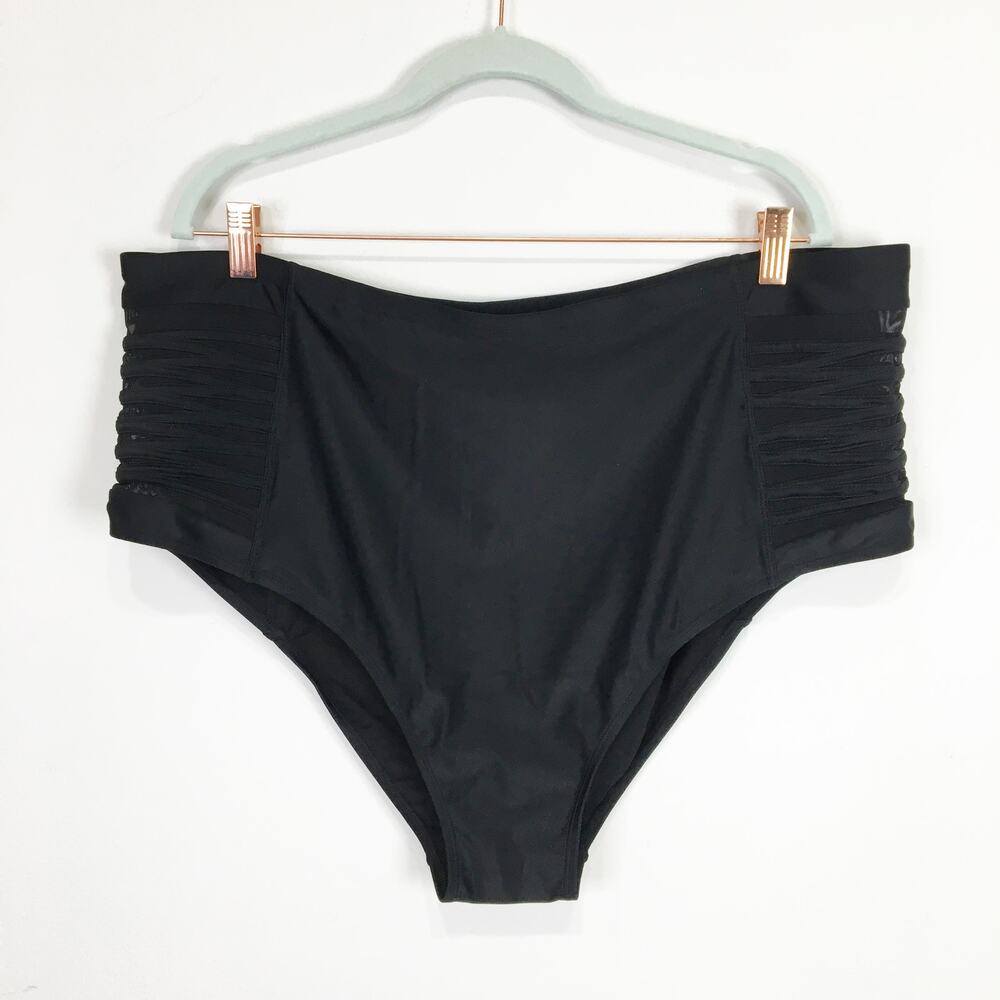 NWT Old Navy black high waist mesh accents bikini swimsuit bottoms plus size 3x